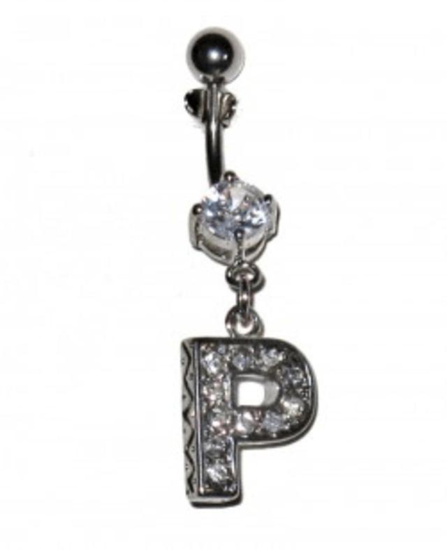 Hiprock Navel Piercing with white crystals - letter P on Productcaster.