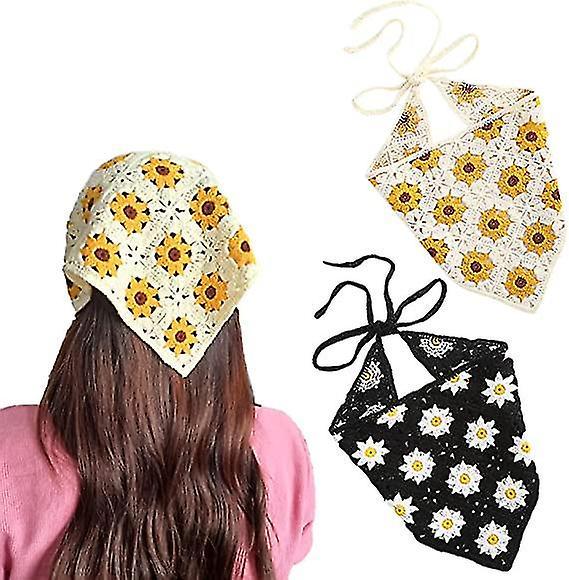 2 morceaux de bandeaux de cheveux au crochet de fleurs pour femmes (jaune et noir), foulards de tte de fleur bohme pour femmes, foulards de tte tr on Productcaster.