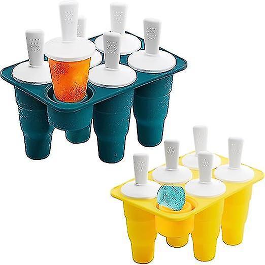 (Bleu Marine + Jaune) Lot de 2 moules popsicle pliables en silicone rutilisables faciles enlever avec systme anti-gouttes pour occsicles et glac on Productcaster.