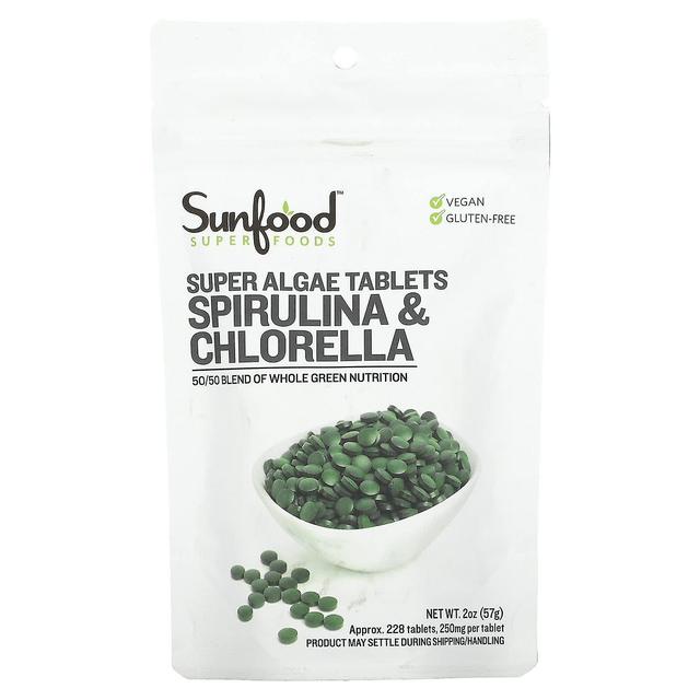 Sunfood, Spirulina & Chlorella, Super algetabletter, 250 mg, ca. 228 tabletter, 2 oz (57 g) on Productcaster.