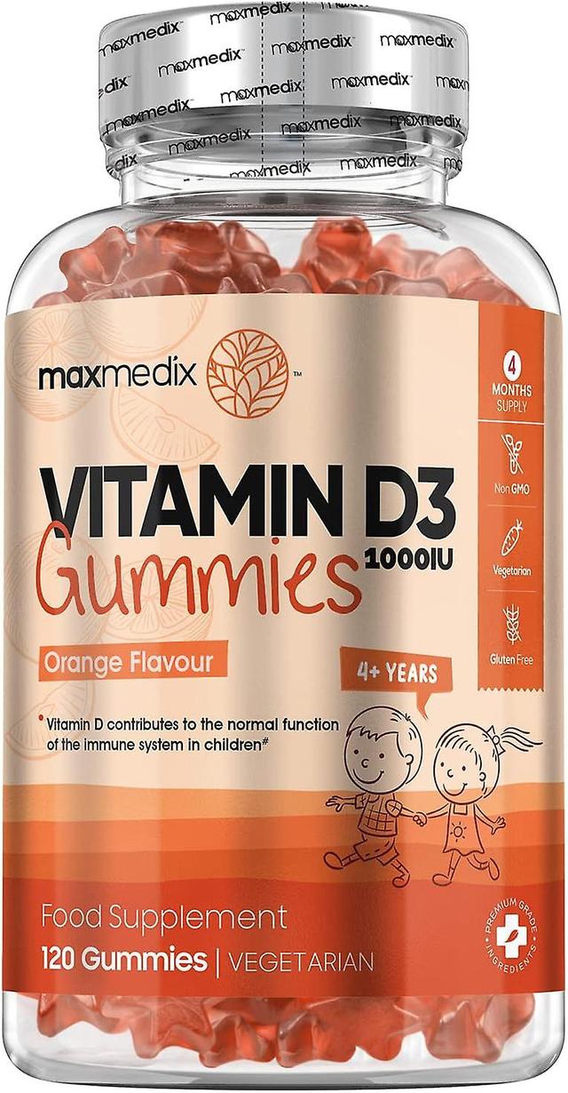 Vitamín D Kids 120 Gummies 1000IU pre imunitnú podporu Zuby Kosti Pomarančová príchuť By maxmedix on Productcaster.