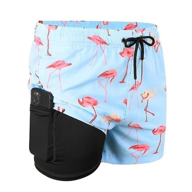 Szmtcv Double Layer Swimming Trunks Breathable Skin-friendly Board Shorts For Male Light Blue M on Productcaster.