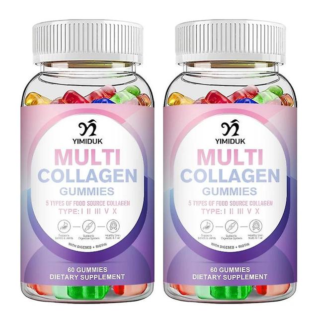 Sofirn Multi Collagen Biotin Gummies Vitamin C Antioxidant Anti-Aging Whitening Skin Beauty Healthy I, II, III, V & X, Supplement 2 Bottles on Productcaster.