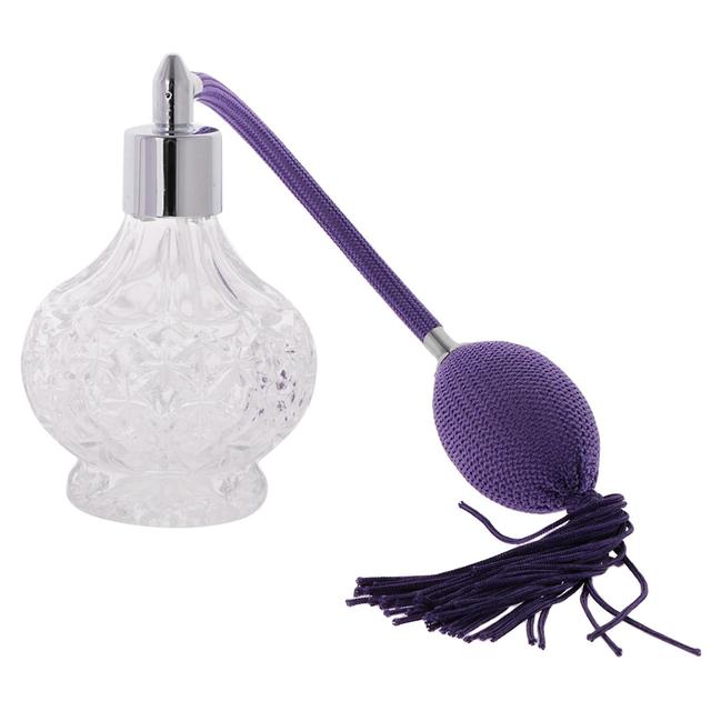 Clear Glass Empty Perfume Bottle Long Spray Atomizer Refillable 100ml Purple on Productcaster.