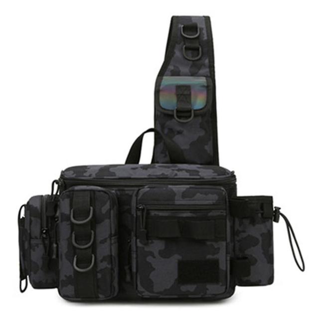 Scacv Stylish Multifunctional Shoulder Bag For Fishing Lightweight Portable Sports Travel Pack For Hiking Camping Black Camouflage Small Size on Productcaster.