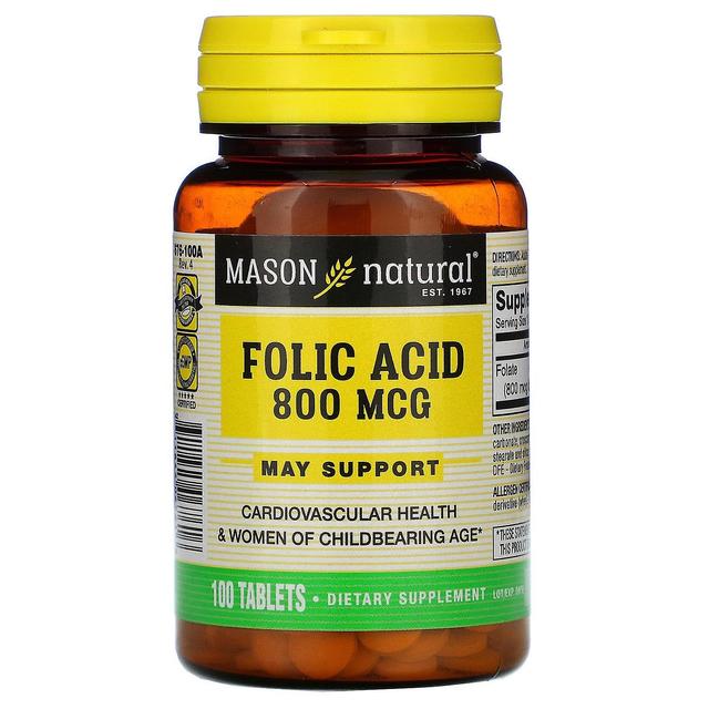 Mason Natural, Ácido Fólico, 800 mcg, 100 Comprimidos on Productcaster.