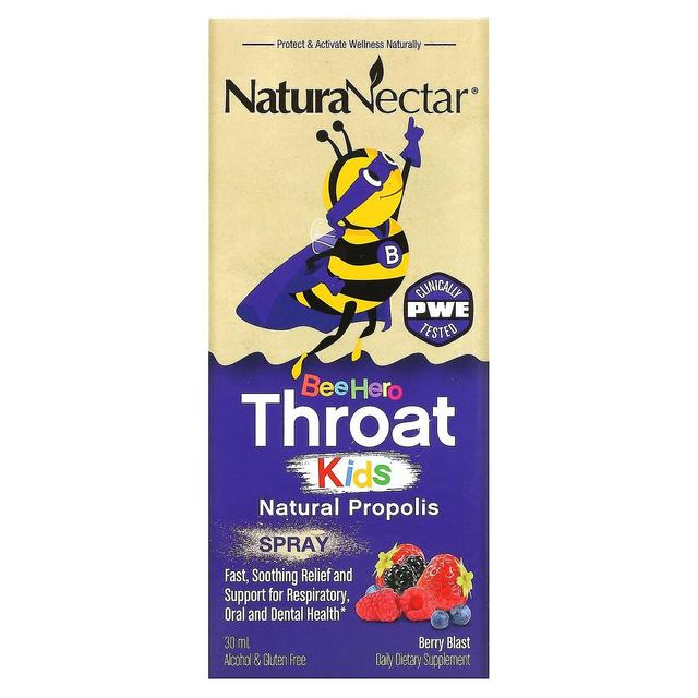 NaturaNectar, Bee Hero Throat Kids, Natural Propolis Spray, Berry Blast, 30 ml on Productcaster.