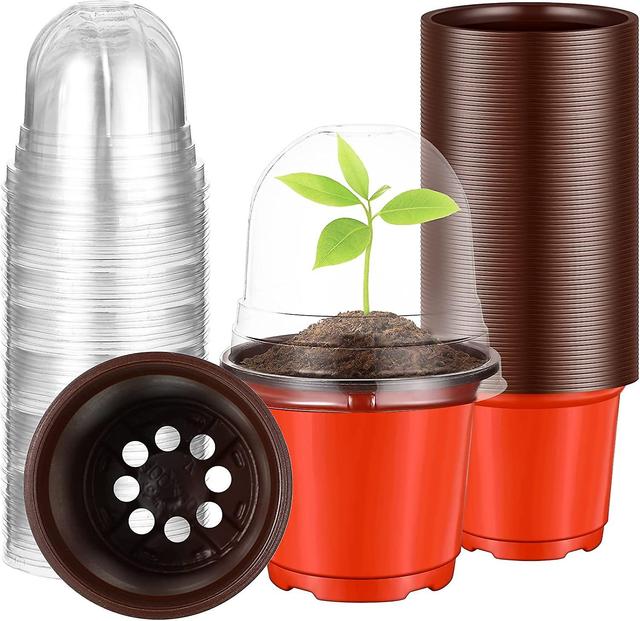 Kryc-150 Sets Plant Nursery Pots With Humidity Dome, 4 Inch Soft Transparent Plastic Gardening Pot Planting Containers Cups Planter Small Starter Seed on Productcaster.