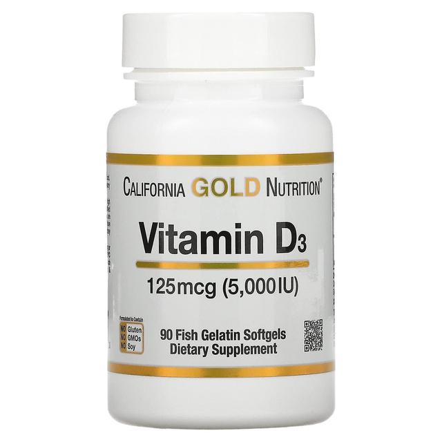 California Gold Nutrition, Vitamin D3, 125 mcg (5,000 IU), 90 Fish Gelatin Softgels on Productcaster.