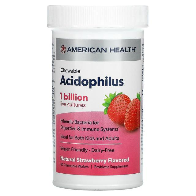 American Health, Chewable Acidophilus, Natural Strawberry, 60 Chewable Wafers on Productcaster.