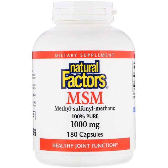 Natural Factors Luonnolliset tekijät, MSM, metyylisulfonyylimetaani, 1 000 mg, 180 kapselia on Productcaster.