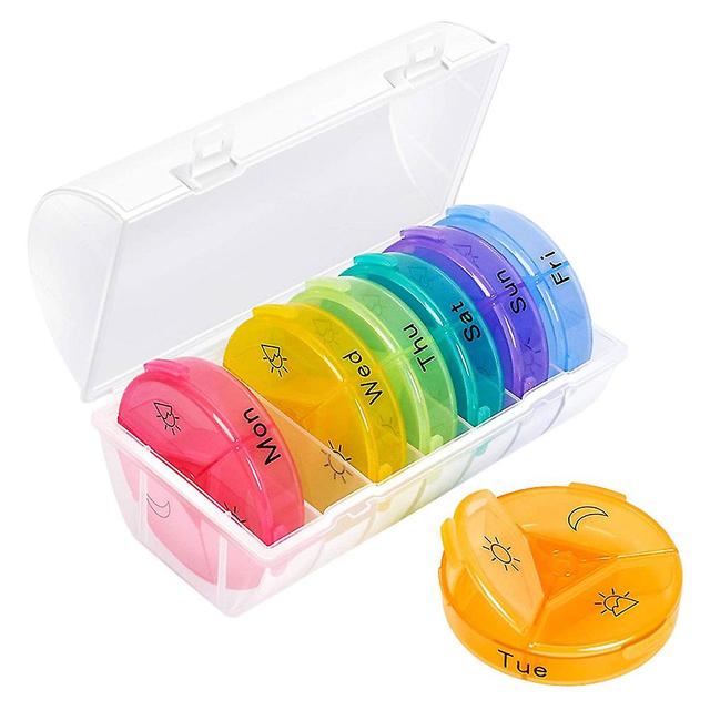 Tinksky 1 Set of Weekly Pills Box Portable Medicine Container Plastic Pills Dispenser for Outdoor Colorful 15.4x8.4cm on Productcaster.