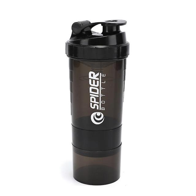 Três camadas de sacudir copo de proteína em pó fitness exercício sacudir copo de leite batido Preto 500ml on Productcaster.