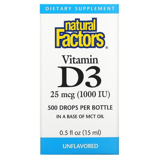 Natural Factors, Vitamin D3 Drops, Unflavored, 25 mcg (1,000 IU), 0.5 fl oz (15 ml) on Productcaster.