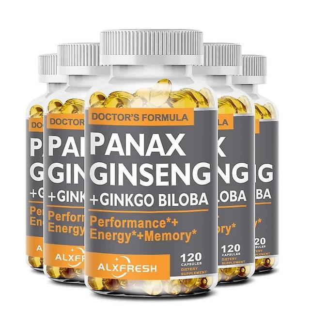 Färsk röd ginseng + Ginkgo + Ashwagandha för energi, styrka, fokus, minne och mental prestationhuamade huamade 5X flaska 60pcs on Productcaster.