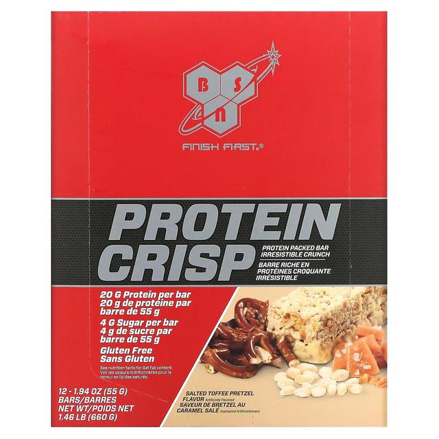 BSN, Protein Crisp, Protein Packed Bar, Salted Toffee Pretzel, 12 Bars, 1.94 oz (55 g) Each on Productcaster.