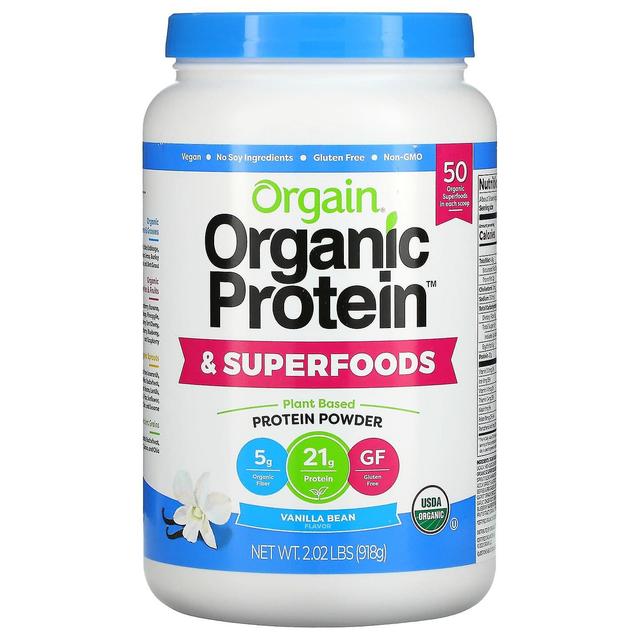 Orgain, Organic Protein & Superfoods Powder, Plant Based, Vanilla Bean, 2.02 lbs (918 g) on Productcaster.