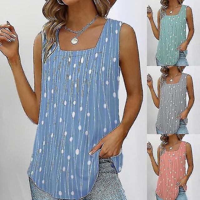 Womens Dot Square Neck Blouse Sleeveless Casual Ladies Vest Tops Blue M on Productcaster.