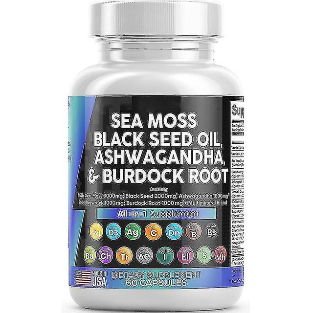 Sea Moss Capsules with Black Seed Oil, Sea Moss Advanced All In 1 Supplements Capsules with Burdock Root, Bladderwrack & Ashwagandha Powder 3 Bott... on Productcaster.