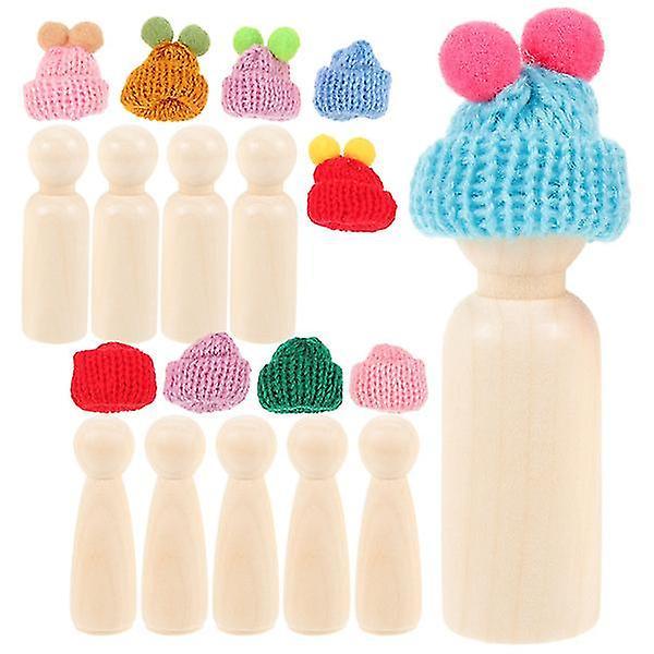 1 Set Of Diy Wooden Peg People Unfinished Wood Peg Dolls Wooden Peg Dolls With Hats on Productcaster.