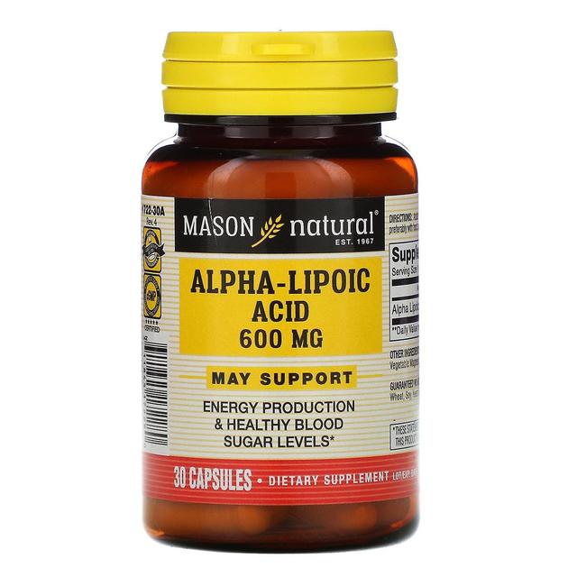 Mason Natural, alfa-lipoiinihappo, 600 mg, 30 kapselia on Productcaster.