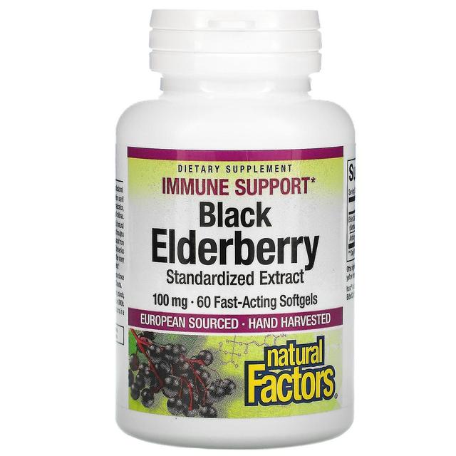 Natural Factors, Black Elderberry, 100 mg, 60 Fast-Acting Softgels on Productcaster.