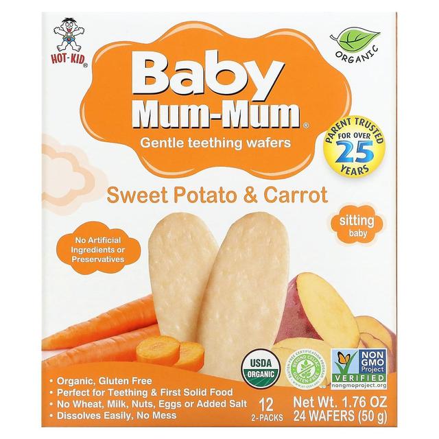 Hot Kid, Baby Mum-Mum, Gentle Teething Wafers, Sweet Potato & Carrot, 12 Packs, 2 Wafers Each on Productcaster.