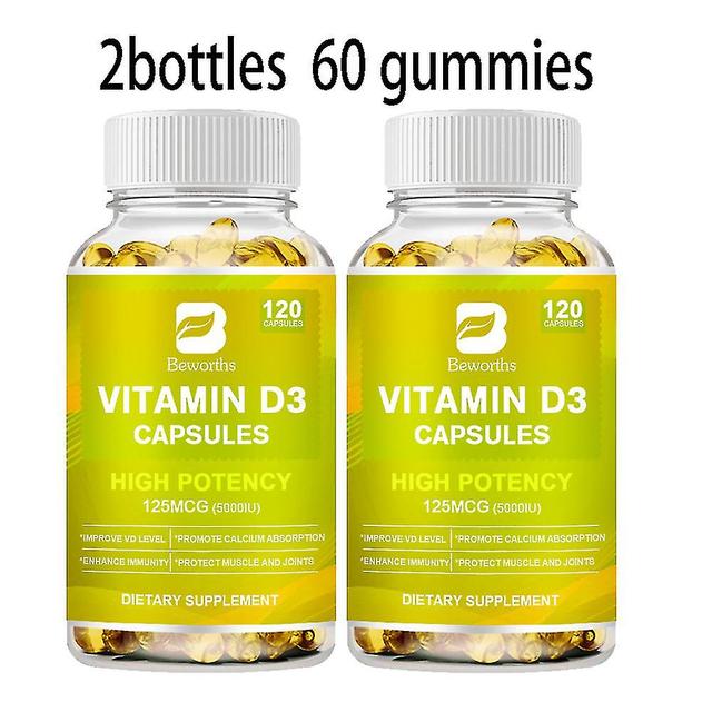 Guoguo Vitamin D3 Capsules Strengthens Bones, Teeth, Heart And Nerves, Enhances Immune System Function Supplement For Women & Men 2bottles 120 pcs on Productcaster.