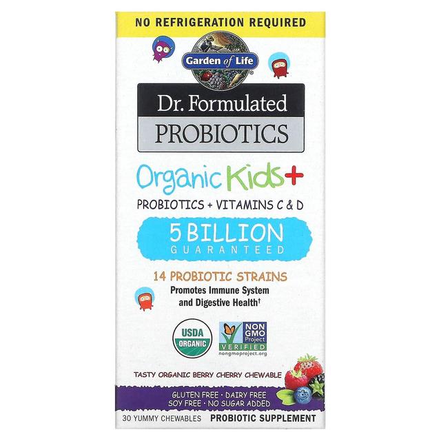 Garden of Life, Dr. Formulated Probiotics, Organic Kids +, Tasty Organic Berry Cherry, 30 Yummy Chew on Productcaster.