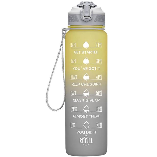 32/24 Oz Water Bottles With Straw & Time Marker, Bpa Free Tritan, Leakproof Water Jug For Fitness Yellow grey on Productcaster.