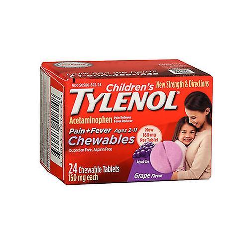 Tylenol Dolor Infantil + Fiebre, Sabor a Uva, 24 Tabletas Masticables (Pack de 1) on Productcaster.