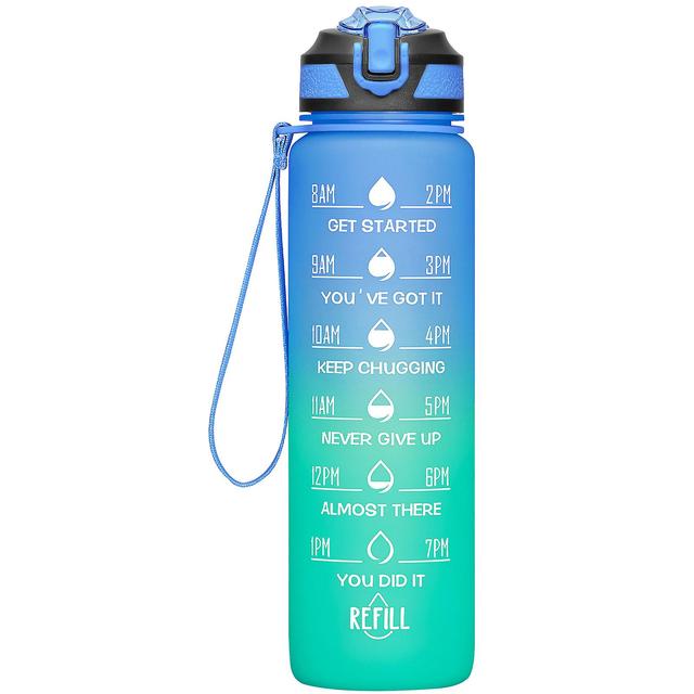 32/24 Oz Water Bottles With Straw & Time Marker, Bpa Free Tritan, Leakproof Water Jug For Fitness Blue green on Productcaster.