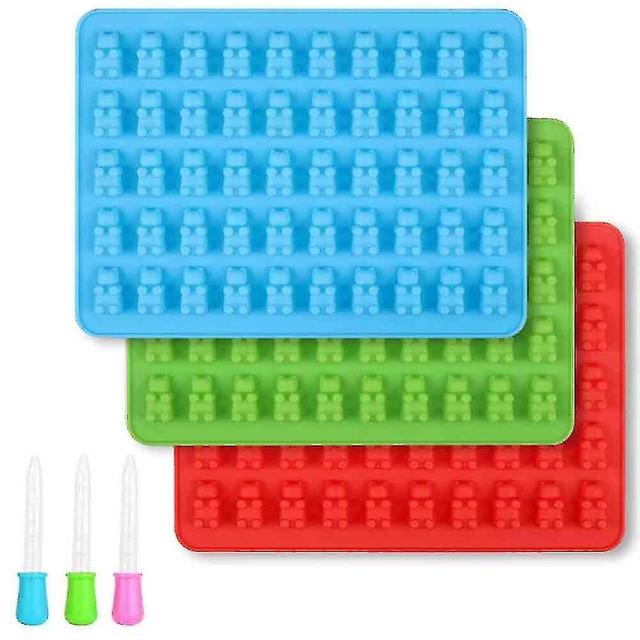 Tianzun Gummy Bear Moulds 3-pack, Moldes de caramelo de silicona 50 cavidades con gotero (azul, verde, rojo) on Productcaster.