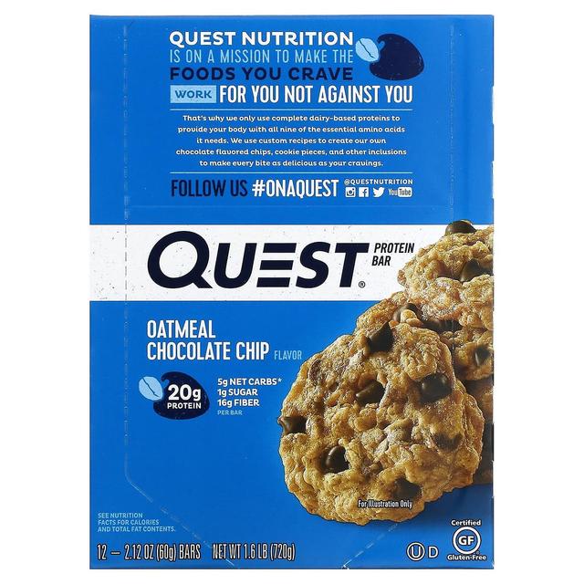 Quest Nutrition, Protein Bar, Oatmeal Chocolate Chip, 12 Bars, 2.12 oz (60 g) Each on Productcaster.