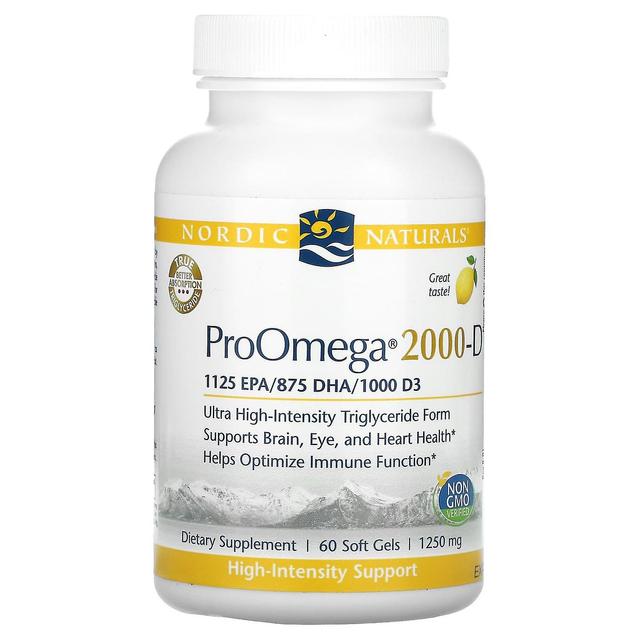 Nordic Naturals, ProOmega 2000-D, Lemon, 1250 mg, 60 Soft Gels on Productcaster.