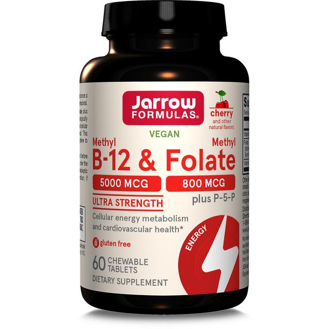 Jarrow Formulas Vitamin Methyl B12 & Methyl Folate 60 Cherry Chewable Tablets on Productcaster.