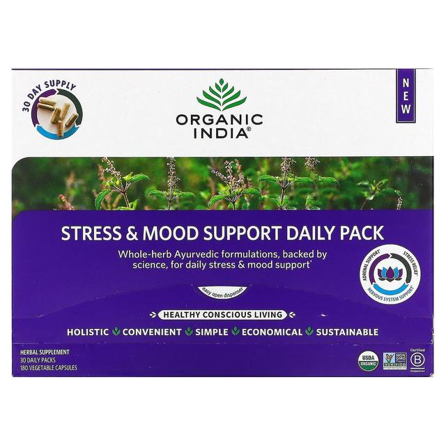 Organic India India biologica, pacchetto giornaliero di supporto per lo stress e l'umore, 30 confezioni giornaliere, 180 capsule vegetali on Productcaster.