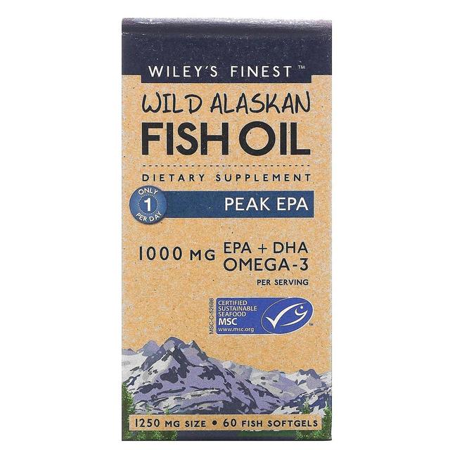 Wileys Finest Wiley's Finest, Óleo de peixe selvagem do Alasca, Pico EPA, 1.000 mg, 60 cápsulas gelatinosas de peixe on Productcaster.