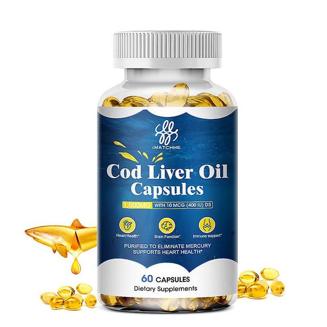 Huamade Cod Liver Oil Capsules Fish Oil Omega 3+ Vitamins A & D3 Stress Relief Strengthen Brain, Bone , Improve Memory And Intelligence 60PCS on Productcaster.