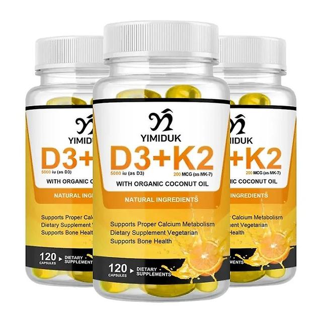 Eccpp Vitamin D3 K2 Capsules Mineral Supplement Support Heart Bone & Teeth Immune Health Super Absorb Anti-aging 3 Bottles 120 pcs on Productcaster.