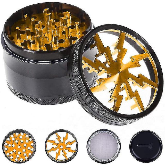 Pollen Grinder Crusher 63mm,4-piece Set With Pollen Scraper,gold Black on Productcaster.