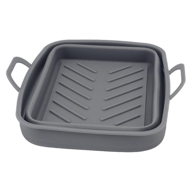 2Pcs Fryer Liner Heat Resistant Silicone Groove Design Easy to Clean Fryer Pot with Handle Grey on Productcaster.