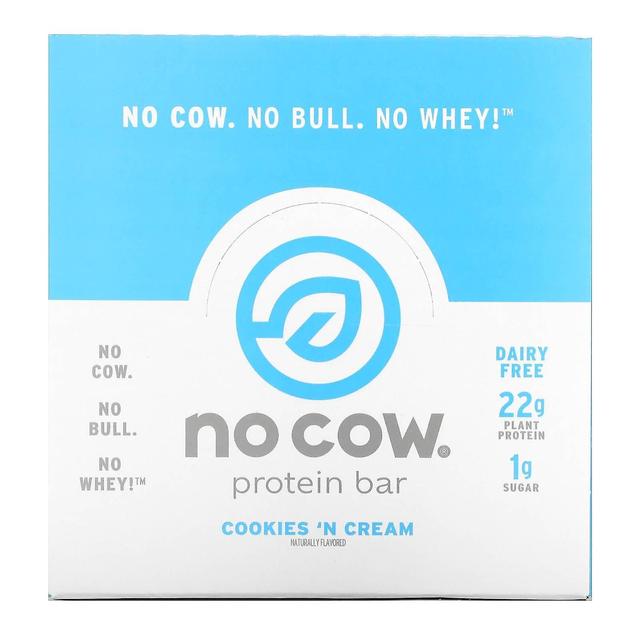 No Cow, Protein Bar, Cookies n Cream, 12 Bars, 2.12 oz (60 g) on Productcaster.