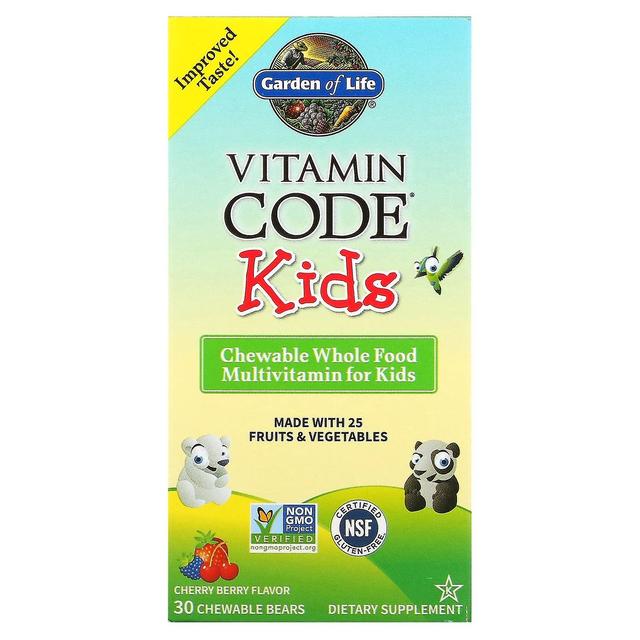 Garden of Life, Code vitaminique, Enfants, Multivitamines d’aliments entiers à croquer, Baies de cerise, 30 ours à croquer on Productcaster.