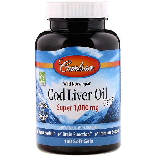 Carlson Labs, Wild Norwegian, Cod Liver Oil Gems, Super, 1,000 mg, 100 Soft Gels on Productcaster.