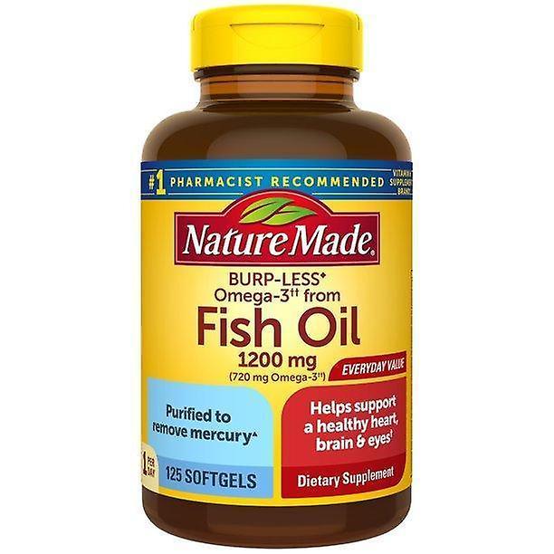 Nature Made Natureza fez óleo de peixe sem arroto 1200 mgs um por dia, 125 softgels, óleo de peixe ômega 3 suplemento para a saúde do coração on Productcaster.