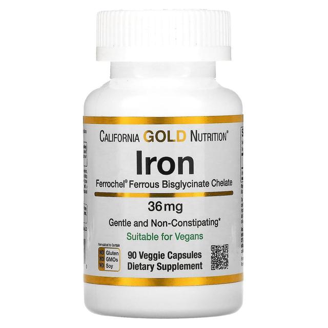 California Gold Nutrition, Ferrochel Iron (Bisglycinate), 36 mg, 90 Veggie Capsules on Productcaster.