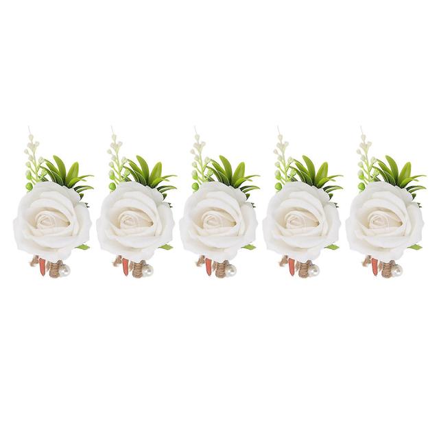 5PCS Wedding Boutonniere Pin Fixed Plastic Artificial Flower Corsage for Bride and Groom White on Productcaster.