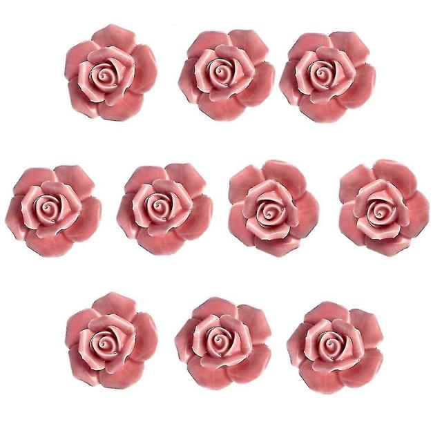 10 Pcs Ceramic Vintage Floral Flower Door Knobs Handle Drawer Kitchen + Screws (pink) on Productcaster.