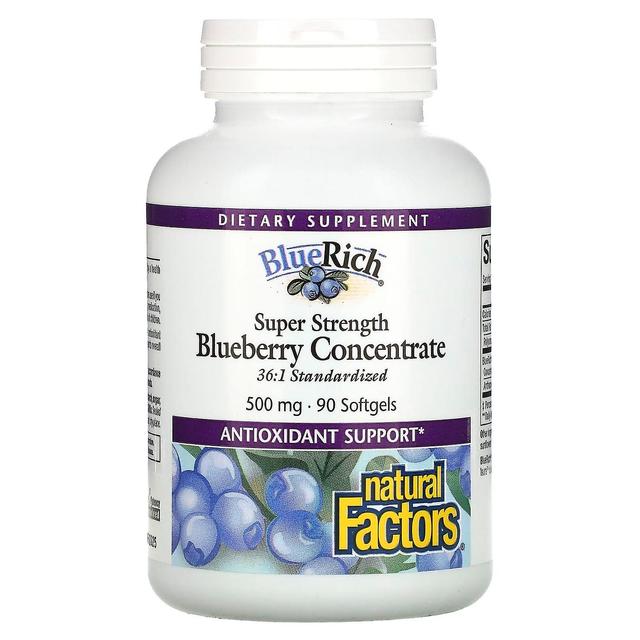 Natural Factors Fatores Naturais, BlueRich, Super Strength Blueberry Concentrate, 500 mg, 90 Cápsulas gelatinosas on Productcaster.